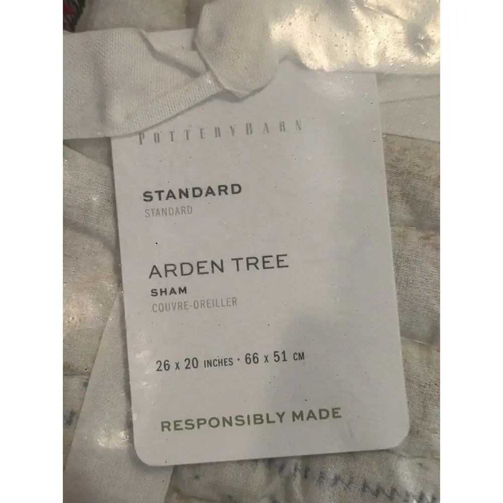 New 1 Pottery Barn Arden Tree Standard Sham Applique Quilted NWT 20”x 26”